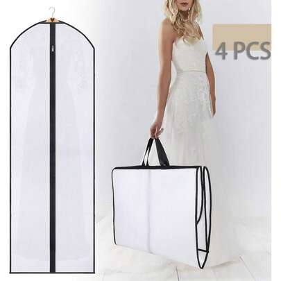 1pc/2pcs/4pcs Long Bridal Gown Storage Hanging Bag, Fabric Foldable Garment Bag With Zipper, Suit/Dress Dust Cover For Travel, Home Use, Wedding Gown Protector Waterproof Bag Storage Bags Clothes Organizer Clothes Storage Clothes Bag Packing Cubes Travel Essentials