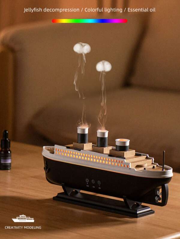 Difusor de aroma con decoración de paisaje, humidificador con decoración de paisaje, difusor de aroma con forma de barco de vapor, mejor regalo, regalo de cumpleaños, regalo del Día Nacional, regalo de Navidad/Halloween, regalo de lujo creativo y premium, difusor de aroma con forma de medusa, alivio del estrés con medusa, difusor de aroma de aceites esenciales, 7 colores de iluminación, humidificador de niebla densa, 2 ajustes de temporizador (4H/8H), modo de rociado directo + modo de rociado de medusa dual, puede hacer clic en el video para ver el efecto