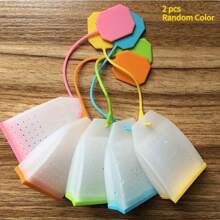 2 Reusable Silicone Tea Cup Follicles - Hexagonal Herbal And Spice Infuser With Colored Lid, Easy To Clean Design And Hanging Ring, Suitable For Loose Leaf Tea, Herbaceous Plants, Spices - Random Color, Perforated Structure