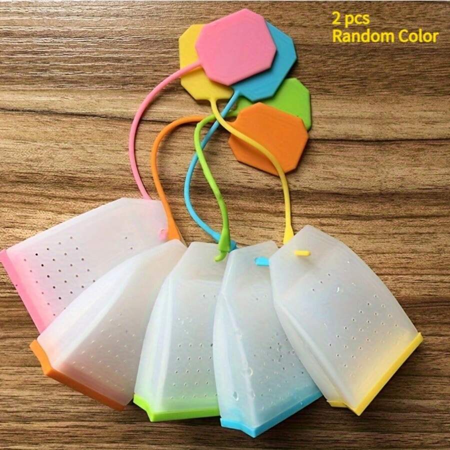 2 Reusable Silicone Tea Cup Follicles - Hexagonal Herbal And Spice Infuser With Colored Lid, Easy To Clean Design And Hanging Ring, Suitable For Loose Leaf Tea, Herbaceous Plants, Spices - Random Color, Perforated Structure