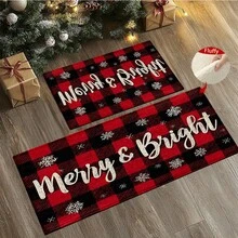 1set/1pc/2pcs Merry & Bright Pattern Bathroom Anti-Slip Mat, Made Of Artificial Cashmere Material With Fluffy Decoration, Suitable For Doors, Bathrooms, Kitchens And Other Occasions, Machine Washable, Non-Slip, Christmas Decoration, Can Be Given As A Gift To Friends, Men And Women