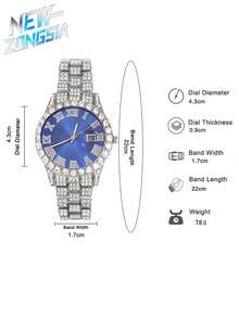 5 Pcs Hip Hop Gift Watch+Cross Pendant Necklace+Bracelet Creative Iced Out Miami Link Chain Jewelry Set For Men And Women - Royal Blue - View 7