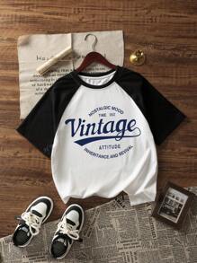 Summer New Women Loose Leisure Versatile Letter & Floral Pattern Splice Design T-Shirt Top