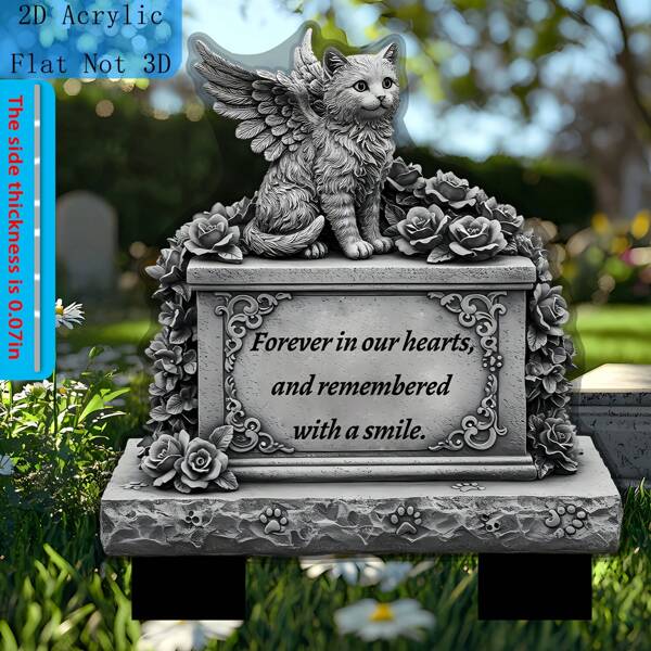 1pc Classic Pet Memorial Plaque, (22x14cm) Acrylic Garden Stake, Ground Mounted, Weather-Resistant Outdoor Decor, Pet Memorial, Easter Memorial, Gravesite Monument, Cat Memorial Plaque, No Electricity Required, 2D Flat Design, Random Style