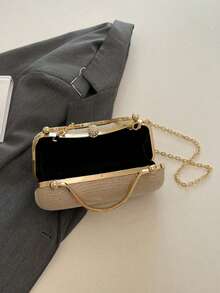 2025 New Minimalist Box Bag With Chain, Rhinestone Decor Women's Shoulder & Crossbody Bag - Gold - View 4