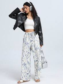 Women's Autumn/Winter Casual Soft Printed Loose Straight Leg Pants, Suitable For Running, Fitness, Yoga, Fashion Daily Outdoor Slimming With Pockets - White - View 3