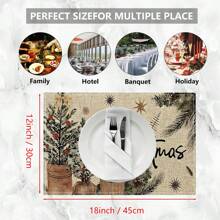 1 pieza/4 piezas/6 piezas Manteles individuales de lino con estampado de copos de nieve y árboles de Navidad, decoración navideña, adecuados para mesa de comedor, todo el año, manteles de mesa modernos y lavables, decoración del hogar, manteles individuales, posavasos, alfombrillas de cocina y comedor, decoraciones de fiesta interior y exterior, regalo ideal