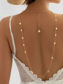 1pc Women's Minimalist Sequin Backless Chain Necklace, Metal Elegant Body Chain - W-xL194 Back Chain - View 3