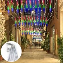 8-Tube LED Meteor Shower Christmas Tree Hanging Light, Battery Powered, Suitable For Christmas, Halloween, Wedding, Square, Street, Yard, Garden, Holiday Party Decoration Lighting - AA Battery Meteor Shower - View 7