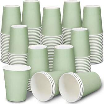 100pcs Disposable Paper Cups, Sage Green Color, Suitable For Cold Drinks, Coffee, Birthday Parties, Family Gatherings, Picnics, Party Decorations