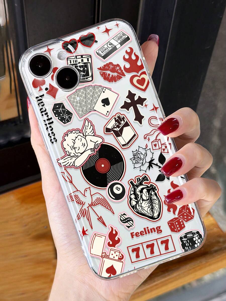 1 pieza Funda de teléfono suave y transparente con gráfico de arte vintage minimalista de ángel perforado, antideslizante, compatible con Samsung/Redmi/OPPO/Honor