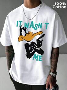 Warner Bros Cool Duck, t-shirt da uomo in cotone a coste, abbigliamento sportivo da uomo in stile college per primavera ed estate, top da donna a maniche corte, morbidi e traspiranti.