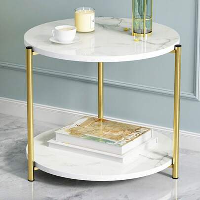 Couchtisch, Nachttisch, Doppelter Beistelltisch, Runder Sofatisch, Kaffeetisch, 40*40*43cm, für Wohnzimmer, Schlafzimmer, Arbeitszimmer, Küche, Büro