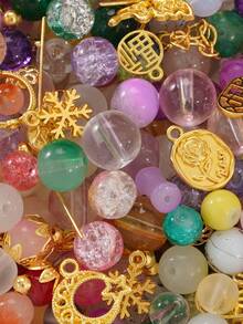 beadia 30-50克/包混合玻璃珠，金色金属隔珠，随机颜色混装玻璃珠，适合DIY珠宝制作、项链和手链工艺品，女士手工材料 - 隨機混色 - 查看 7