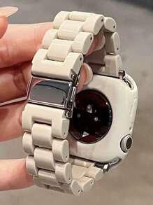 Starry Smooth Silicone Watch Case + Acrylic Plastic Watch Band, Compatible With Apple 42mm 46mm 41mm 38mm 40mm 42mm 44mm 45mm 49mm Ultra-Thin Japanese/Korean Style Women's Watch Band, Suitable For Series 10 9 8 SE 7 6 5 4 3, Minimalist Solid Color Sports Wristband Watch Band Set - Apricot - View 3