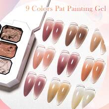 MEET ACROSS 9 Colors Dotting Gel Nail Polish Set, Includes 3 Nail Art Pens, 8 Sponge Blocks, Nude Pink Tie Dye Gel, High Pigment Semi-Solid Nail Polish Gel For Gradient Nails, Nail Art Design And Nail Salon - 彩色 - 查看 5