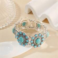 1pc Women's Western Cowgirl Style Turquoise Boho Bangle, Suitable For Casual Outfits