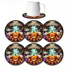 Set de 4/6 posavasos de calabaza de Halloween, diseño de calabaza y fantasmas, adecuado para decoración del hogar y fiestas de Halloween, decoraciones de Halloween, decoración otoñal linda