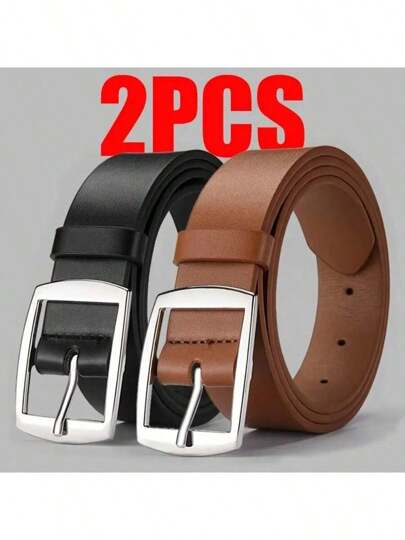 2pcs Black/Khaki K-Color Rectangular Double-Sided Wide Buckle Men's Belt Set Casual, Business, Boyfriend Husband Father Dad Men Gift, Daily Wear, Fashion, Teen, Outdoor, Vacation, Athletic, Travel, Street, Boho, Vintage Fall, Autumn, Halloween Autumn-Winter Accessories,Suitable For Teens, Youth,Men,Casual, Outdoor, Athletic, Vacation, Graduation Gifts, Birthday, Daily Wear
