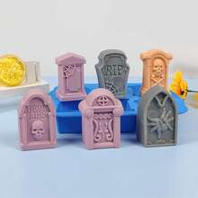 1pc 6-Cavity Gravestone Silicone Mold, Halloween Cross Candle Wax Mold, Chocolate Cake Mold - Multicolor - View 4