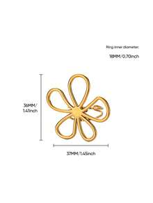 1 Stück Edelstahl Blume Offene Ringe Für Frauen 18K Vergoldet Ring Weibliche Ästhetischen Schmuck Geschenke, Cut Out - Goldgelb - Übersicht 13