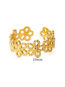 1 Stück Edelstahl Blume Offene Ringe Für Frauen 18K Vergoldet Ring Weibliche Ästhetischen Schmuck Geschenke, Cut Out - Goldgelb - Übersicht 22