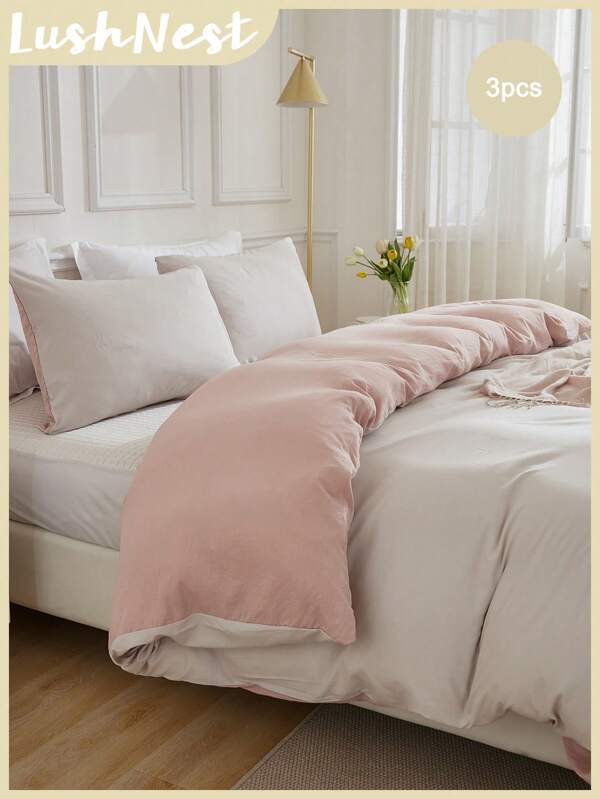 Juego de Edredón Beige - Juego de ropa de cama bohemio de 3 piezas en beige y rosa reversible - Juego de ropa de cama estético bohemio chic de microfibra suave en color crema y rosa para niñas y adolescentes. 1 Edredón, 2 Fundas de Almohada. Sin Edredón