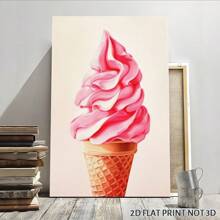 2D Flat, Posters & Prints 1pc Framed Canvas Ice Cream Art Print Pink Ice Cream Decor Food Art Poster Foodie Art Summer Kitchen Art Print Wall Art Canvas Paintings Ideal Gift For Bedroom Living Room Corridor Wall Art Wall Decor Room Decoration 2D - 黑色 - 查看 1