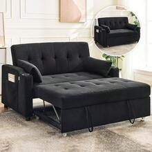 3 In 1 Convertible Sleeper Sofa Bed, Corduroy Futon Couches With Pull-Out Bed, Adjustable Backrest & Side Pockets, Modern Upholstered Sofa For Living Room, Guest Room - 黑色 - 查看 1
