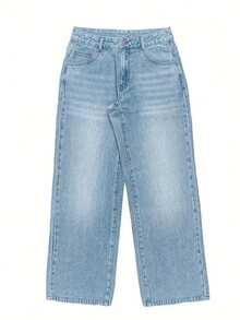 Chicsale Ladies Fashion Jeans, High Waist Sexy Loose Straight Jeans, Ladies - 淺色水洗藍 - 查看 5