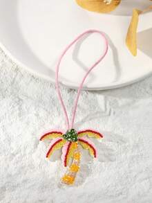 1 件女士复古度假海洋生物和水果串珠装饰单肩/腋下法棍包，适合约会、郊游、度假、珠子、镶嵌珠子、手工指甲珠