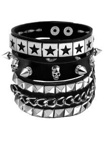Xiacheng 1/3 Pcs Punk Rock Studded Bracelet Set Spiked Leather Cuff Bracelet For Men Women 80s Wristband Emo Bracelet Adjustable