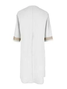 Women's Elegant Lace V-Neck Short Sleeve Casual Dress, Spring/Summer - White - View 4