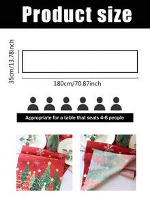 1pc 35*180cm/13.78*70.87inch Christmas Tablecloth With Red & Gold Christmas Tree And Snowflake Pattern, Suitable For Dining Table, Entryway, Coffee Table Holiday Decor, Fabric Winter Seasonal Decoration - Multicolor - View 12