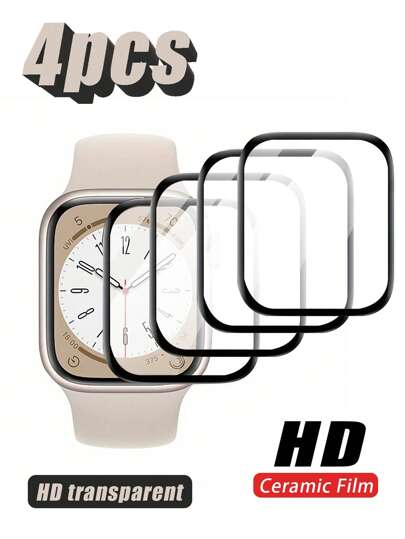 4pcs Ceramic Soft Screen Protector Film Compatible With Apple Watch Series 1/2/3/4/5/6/7/8/SE, 42mm & 46mm, 9H Hardness, High Sensitivity, Anti-Scratch, Waterproof, Anti-Fingerprint, Bubble-Free, Compatible With All Protective Cases, Transparent Glossy Soft Glass Smart Watch Screen Protector, Full Screen Coverage, Smooth Touch, Dust-Proof, Strong Adhesion, Anti-Collision, Anti-Drop And Shatter-Proof Screen Protection Essentials, Home Watch Cover Watch Accessories Shockproof