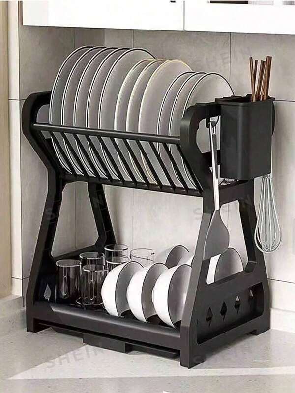 Keuken Dubbel Afdruiprek Multifunctionele Plank Afdruiprek, Ruimtebesparend Afdruiprek, Keuken Rek voor op het Aanrecht, Keuken Afdruiprek, Bestekrek, Dubbel Afdruiprek, Keuken Opbergrek, Keukenbenodigdheden