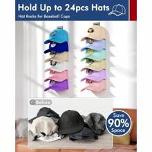 Hat Organizer For Baseball Caps 4 Pack, Hat Rack For Wall Hold Up To 24 Hats With Strong Adhesive, Multilayer Organizers And Storage Hat Holder Hanger Display For Door Closet And Bedroom - 黑色 - 查看 2