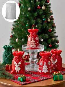 1 件圣诞礼品袋 3D 蜡烛硅胶模具，适用于 DIY 香薰蜡烛、石膏工艺品和树脂艺术 - 柔软且可重复使用，非常适合节日礼物和入口装饰 - 硅胶模具 - 白色 - 查看 6