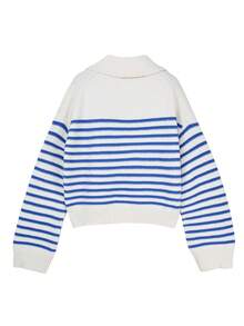 Women's Autumn/Winter Polo Collar Half-Zip Striped Pullover Sweater, Elegant Casual Style, Suitable For College, Street, Back To School Party, Travel, Tea Party, Airport Outfit, Spring/Autumn