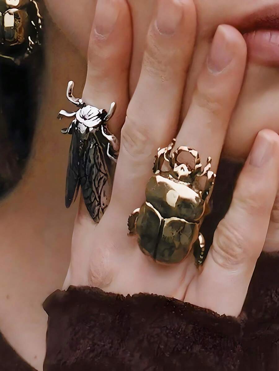 1pc Retro Insect Opening Ring Animal Beetle Cicada Punk Openable Adjustable Ring Women's New Daily Jewelry Accessories Gifts - Insect Open Ring - View 1