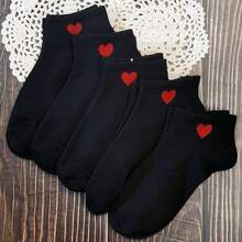 KIT 3 6 12 Women's Slipper Socks With Heart Embroidery Cotton Breathable Low Cut For Spring And Autumn 35-40 - 黑色 - 查看 1