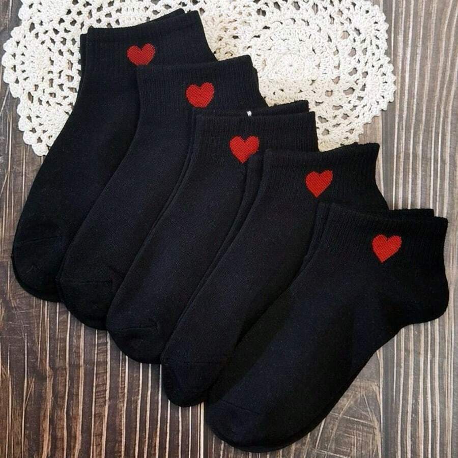 KIT 3 6 12 Women's Slipper Socks With Heart Embroidery Cotton Breathable Low Cut For Spring And Autumn 35-40 - 黑色 - 查看 1