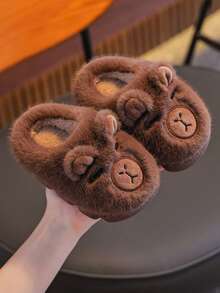 1 Pair Kids Capybara Plush Cartoon Decor Soft Bottom Lightweight Indoor Slippers, Suitable For Boys And Girls