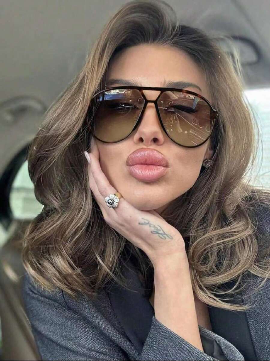 1pc Vintage Oversized Double Bridge Frame Glasses, Versatile For Women, Summer Beach, Outdoor, Travel - Nhiều màu - Xem 1