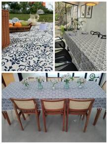 1 szt. Vintage Elegancki Niebieski I Biały Porcelanowy Drukowany Obrus Z Frędzlami, Prostokątny Wzór Kwiatowy Na Stolik Kawowy, Pokrowiec Na Szafkę Nocną, Wystrój Domu, Nadaje Się Do Jadalni, Imprezy, Święta Dziękczynienia, Uroczystości, Na Zewnątrz, Ogród, Kemping Jesienią
