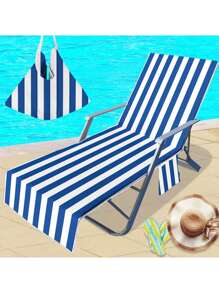 1 件夏季条纹沙滩椅套 - 速干超柔软纤维，带口袋，适合泳池、旅行和度假配件，可机洗，沙滩椅套