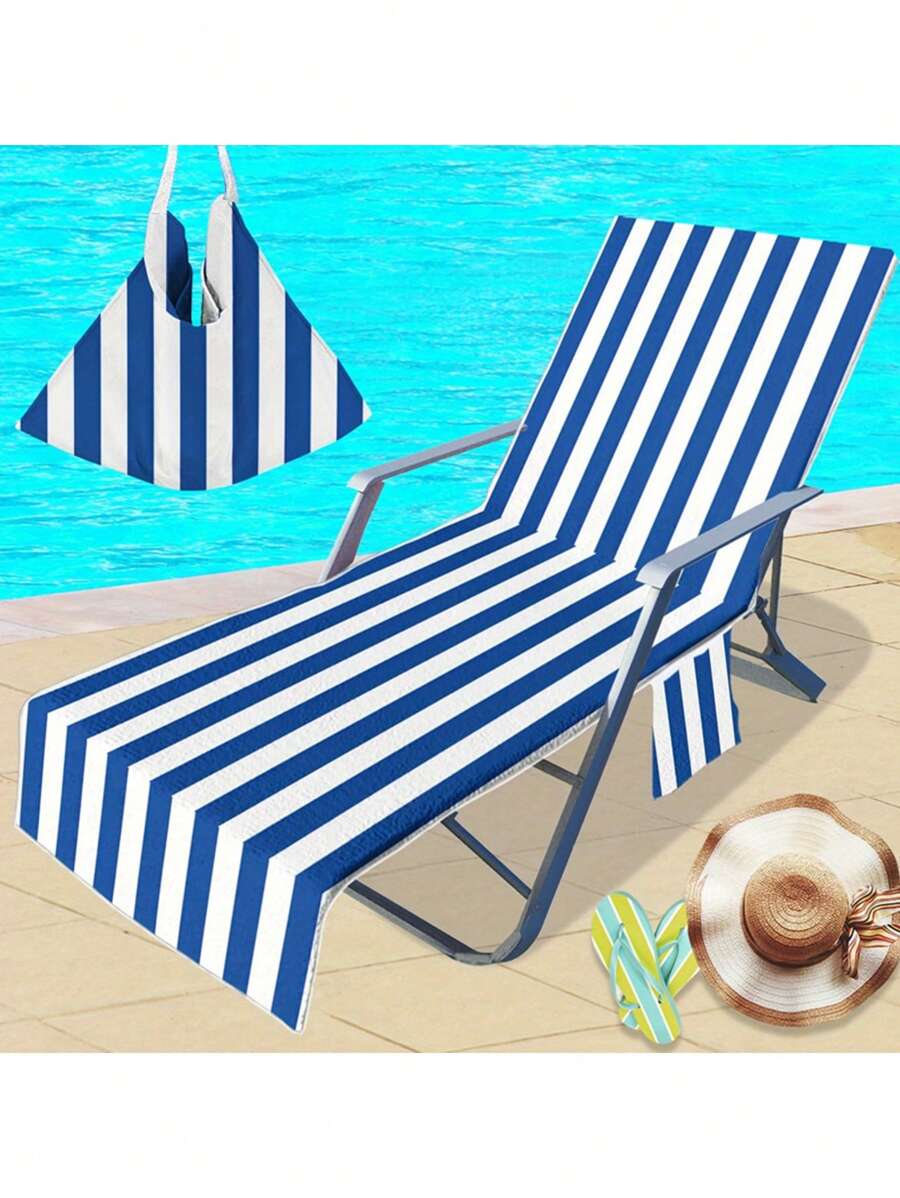 1 件夏季条纹沙滩椅套 - 速干超柔软纤维，带口袋，适合泳池、旅行和度假配件，可机洗，沙滩椅套