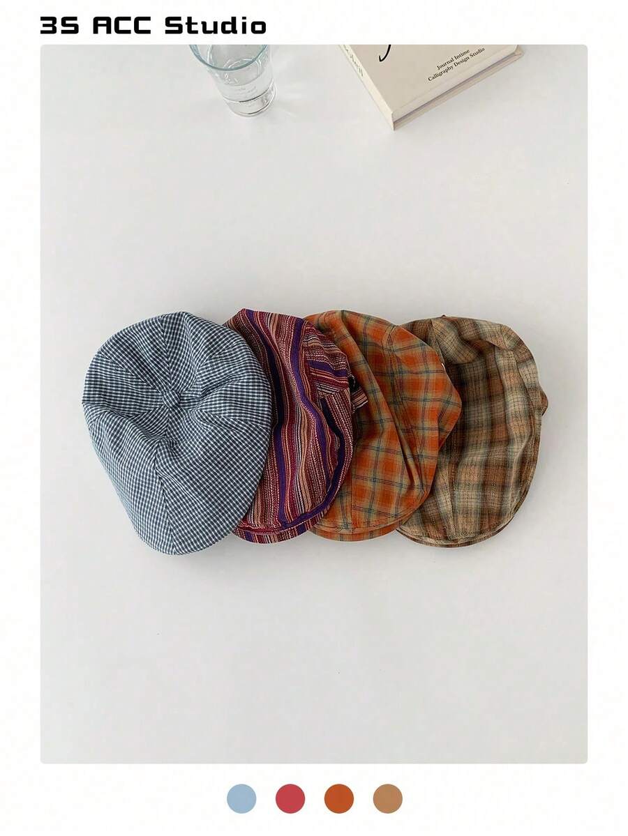 复古英伦格子报童帽，女士新款秋冬大帽檐贝雷帽，百搭