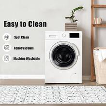5x8 Washable Area Rug With Non-Slip Backing, Soft Low Pile Indoor Floor Carpet, Neutral Light Brown, Boho Moroccan Style Living Room, Bedroom, Dining Room - White/Dark Grey - View 3