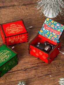 1 pieza Caja de música con cascabeles navideños, adorno de madera con campanas, decoración de Santa Claus viene a la ciudad, adecuado para Navidad, regalos festivos, decoración del hogar - Multicolor - Ver 5